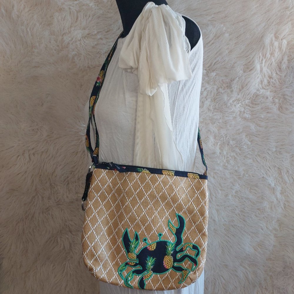 Vera Bradley Women's Straw Woven Crab Pattern Crossbody Bag
